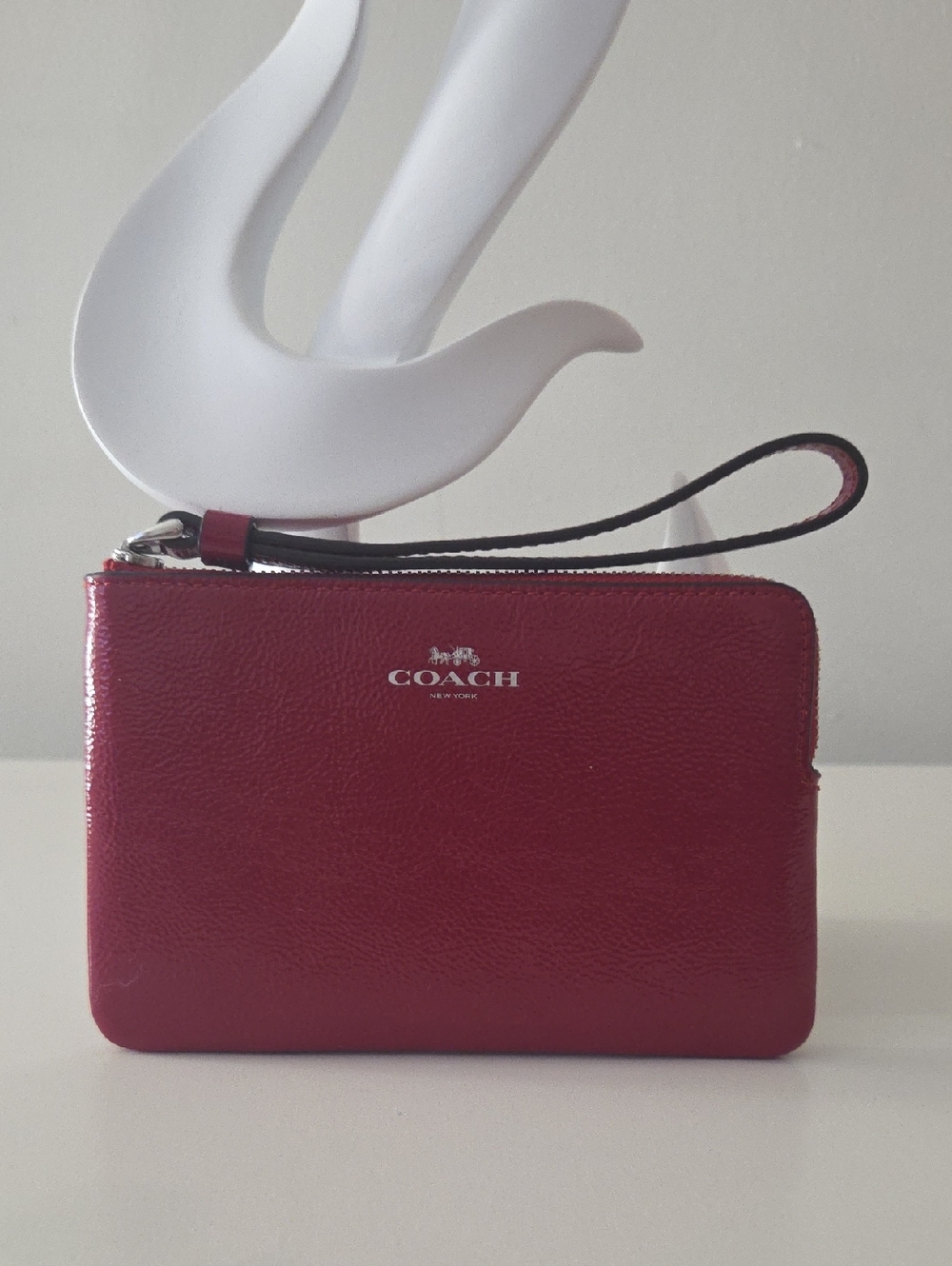 Coach Red Leather Zip Wristlet with Wrist Strap
